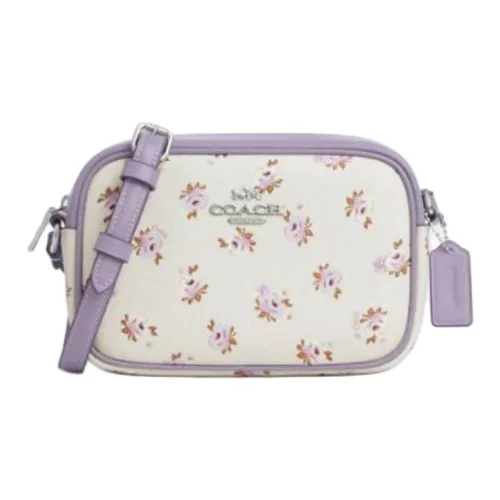 COACH Jamie Printed Coated Canvas Camera Bag, Crossbody Bag, Shoulder Bag Trumpets Women's Beige & Purple