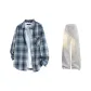 Light Blue Plaid+White Heather Gray Pants