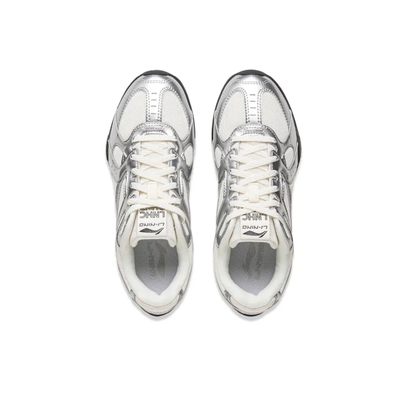 LiNing Film Retro Slip Resistant, Abrasion Resistant, Lightweight Low Top Casual Shoes Women's Silver White-3