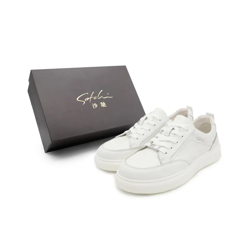 Satchi Height Increasing Low Top White Sneakers Men's White-1