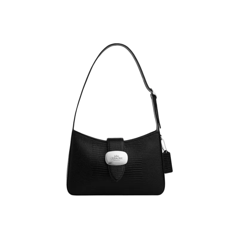 COACH Riley Lizard Embossed Leather Shoulder Bag Medium Size Women's Black-0