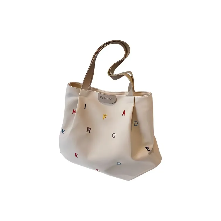 Gentle Welcome Embroidered Letters Shopping Bag Refreshing-7