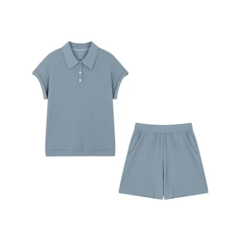 Mo Han Yi Mei Casual Suit Women's 2 Piece Set Light Gray Blue