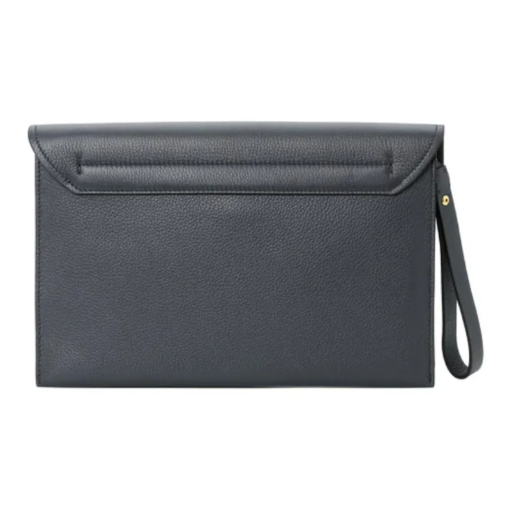 FERRAGAMO GANCINI Cow Leather Clutch Women's Black Gray-2