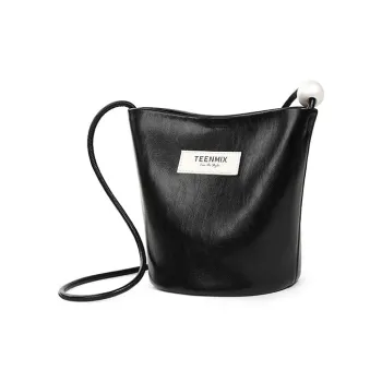 Teenmix Polyurethane Synthetic Leather Shoulder Bag, Bucket Bag, Crossbody Bag, Shoulder Bag Regular Women's Black/Ecru