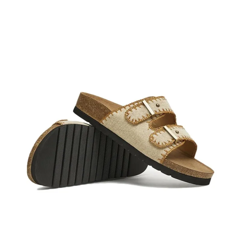 TATA Rubber Sole Leather Patchwork Quiet Slide Slippers Women's-3