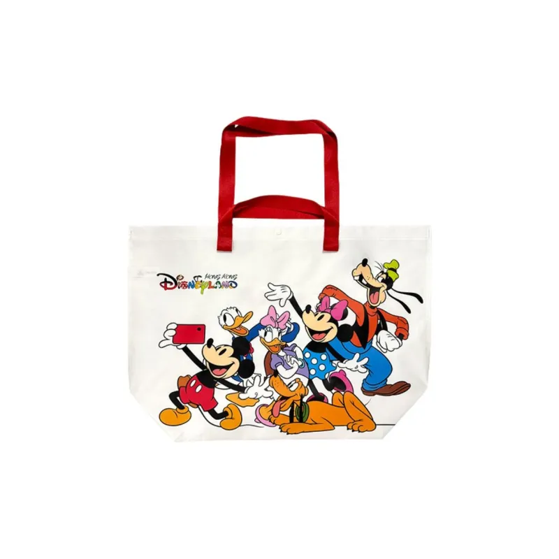 Disney Polyester Tote Bag, Shopping Bag, Shoulder Bag, Handbag Medium Size Unisex White & Red-0