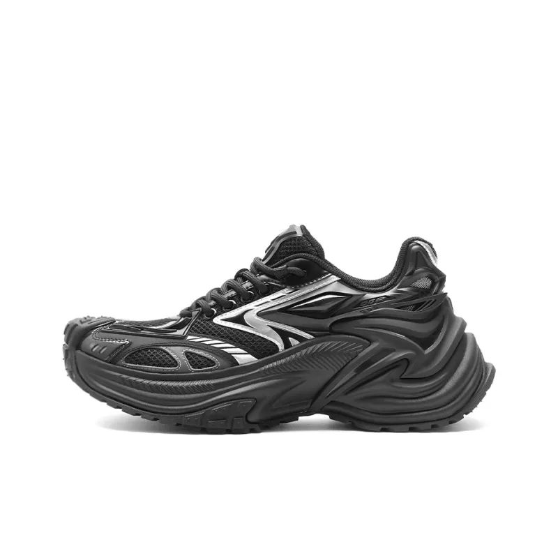 OGR Shock Absorbers Slip Resistant Height Increasing Lightweight Low Top Chunky Sneakers Unisex Black Revised Edition-0
