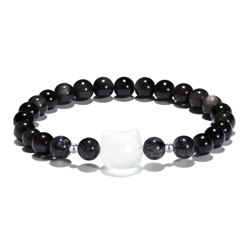 PUTUOSHANWENCHUANG Obsidian Bracelets Unisex-3