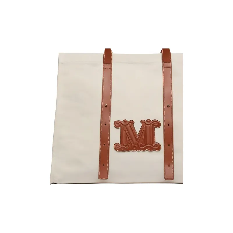 MaxMara Cotton Tote Bag, Shopping Bag, Shoulder Bag, Handbag Unisex Sand-5
