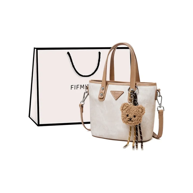 15 MINS Synthetic Leather One Shoulder Handbag Trumpets Women's White & Apricot-0