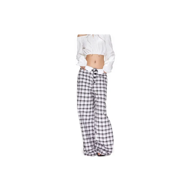 APEA Casual Pants Women's Black Red Plaid-0
