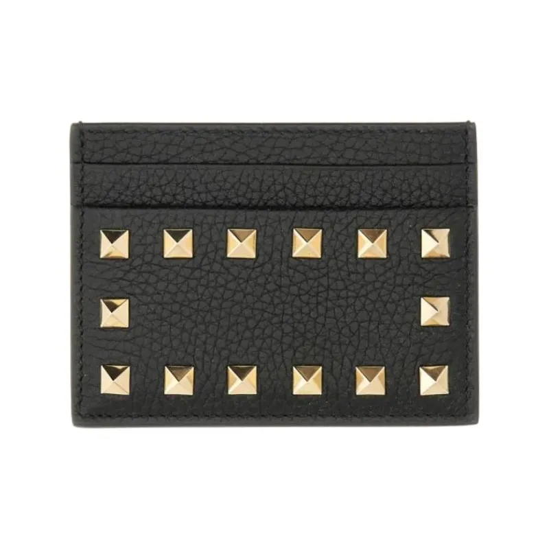 Valentino Rockstud Leather Card Holder Women's Black-0