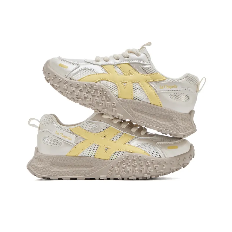 La Chapelle Anti Slip And Wear Resistant Height Increasing Low Top Chunky Sneakers Women's Beige Yellow-3