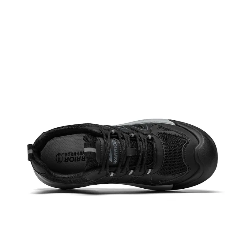 Warrior Hiking Shoes Height Increasing Wear Resistant Lightweight Slip Resistant Low Top Chunky Sneakers Men's Black-2
