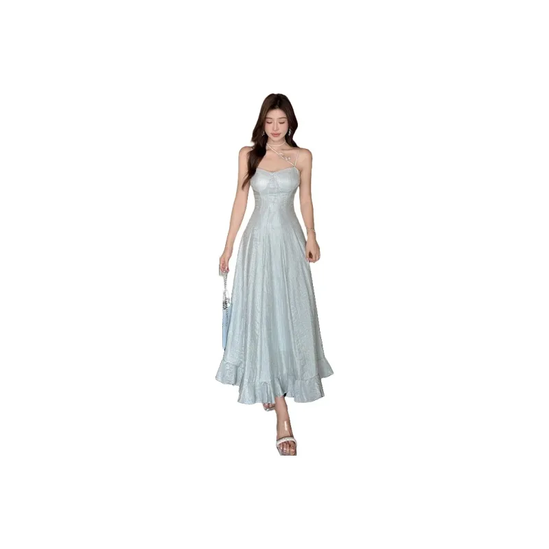 Mu Xiao Xin Slip Dresses Women's Light Blue-0