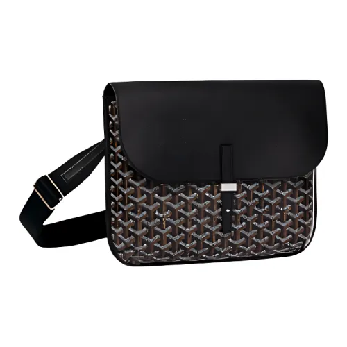 GOYARD Canvas With Calfskin Messenger Bag, Crossbody Bag, Shoulder Bag Unisex Black