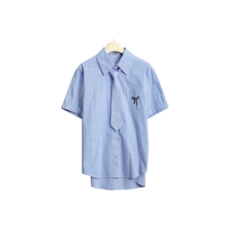 Dajia Poetry Shirts Women's Blue Stripes Pattern-0