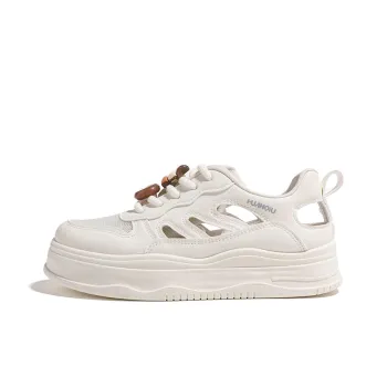HUANQIU Slip Resistant, Abrasion Resistant, Breathable Low Top Skateboard Shoes Women's Beige Gray