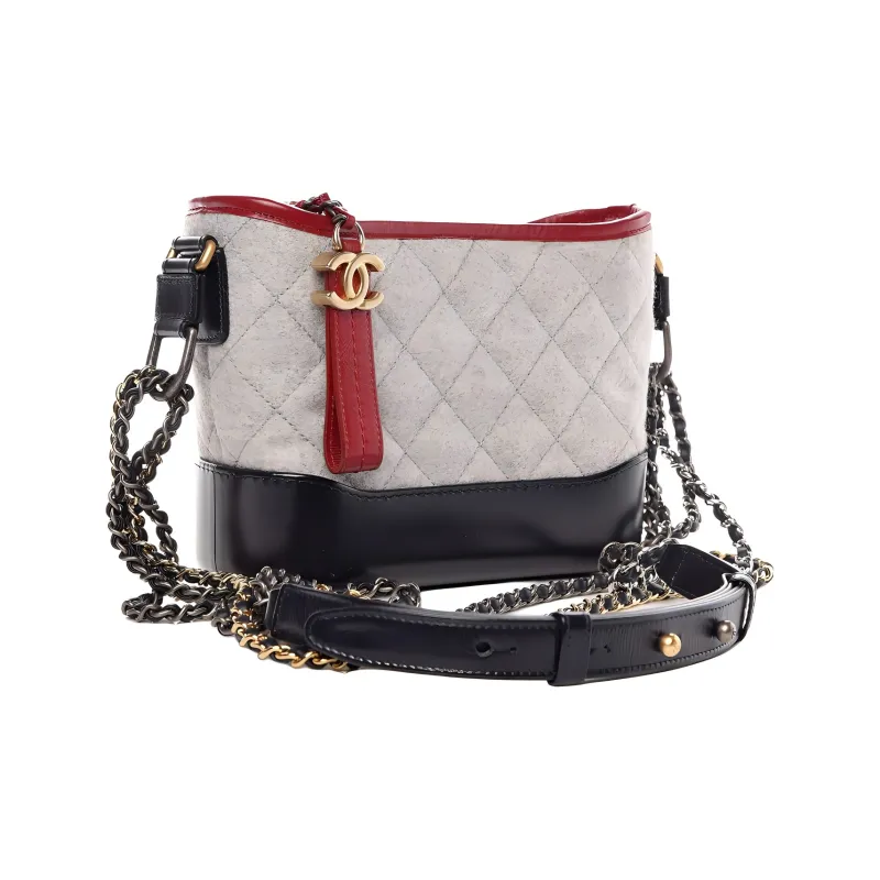 CHANEL Gabrielle Twill Soft Woolen Calfskin Handbag, Shoulder Bag, Crossbody Bag Trumpets Women's Gray-1