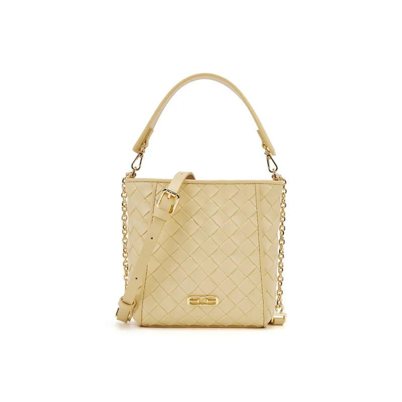 ELLE Synthetic Leather One Shoulder Handbag Women's White/Light Yellow-5