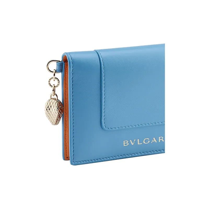 BVLGARI Serpenti Forever Calfskin Card Clip Card Holder Women's Blue-4