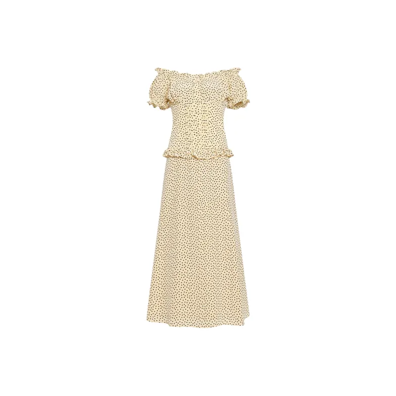 Alessandra Rich Polka dot Off shoulder Midi Dress-0