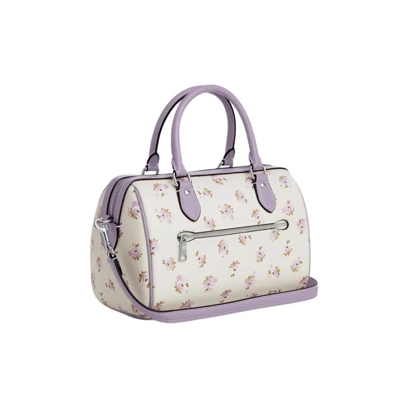 COACH Rowan Coated Canvas Boston Bag, Shoulder Bag, Crossbody Bag, Handbag Medium Size Women's Silver & Chalk-1