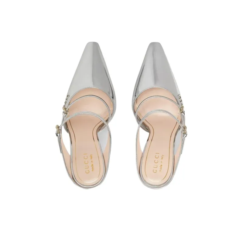GUCCI Slip Resistant Closed Toe Slippers 11cm Women's Silver-3
