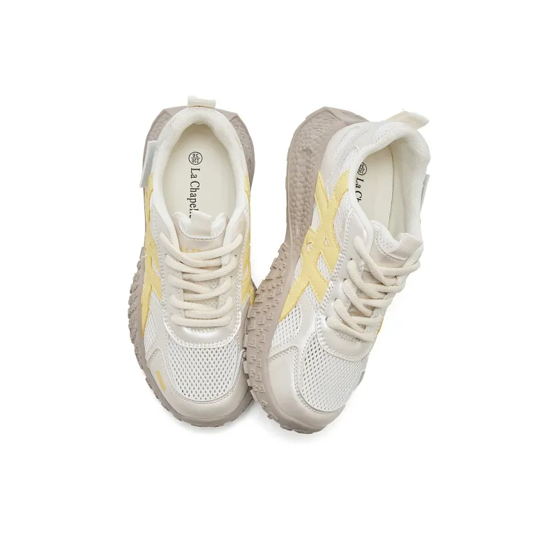 La Chapelle Anti Slip And Wear Resistant Height Increasing Low Top Chunky Sneakers Women's Beige Yellow-1
