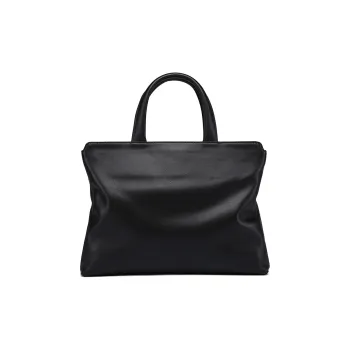PESASRIE Top Grain Cow Leather Portable Briefcase Men's Black