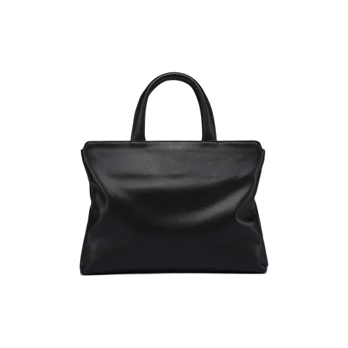 PESASRIE Top Grain Cow Leather Portable Briefcase Men's Black
