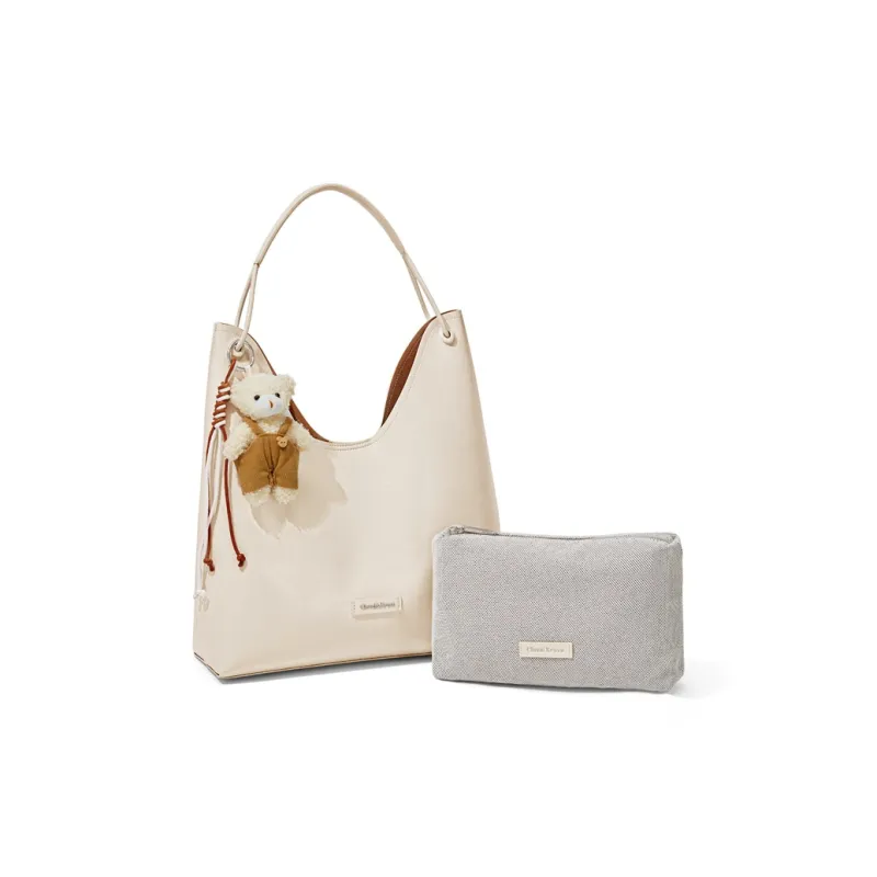 CinvaiKrose Synthetic Leather Tote Bag, Portable Tote, Shopping Bag, Shoulder Bag Tubas Women's Creamy White/light Blue-1
