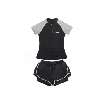 QIAODAN Two Piece Swimsuit Women's Two Piece Set Black Gray
