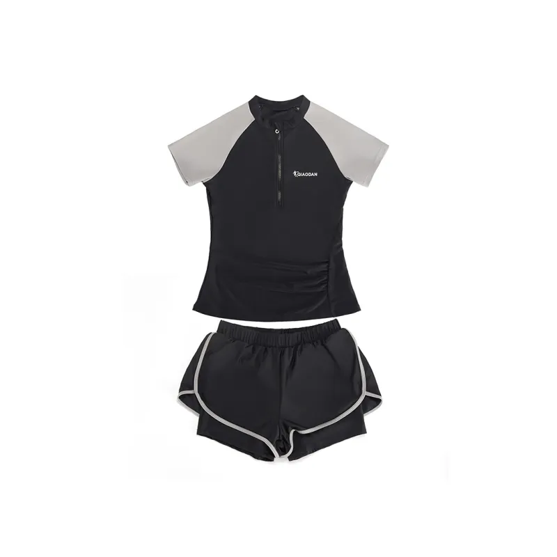 QIAODAN Two Piece Swimsuit Women's Two Piece Set Black Gray-0