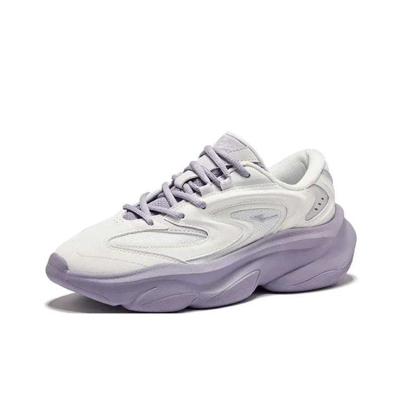 Erke Breathable And Resilient Low Top Casual Shoes Women's Microcrystal White Morning Mist Purple-2