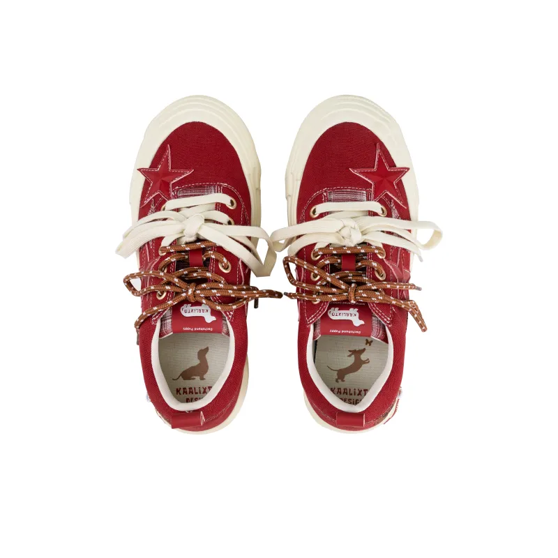 KAALIXTO Sausage Pearl Party Canvas Shoes Unisex Red-3