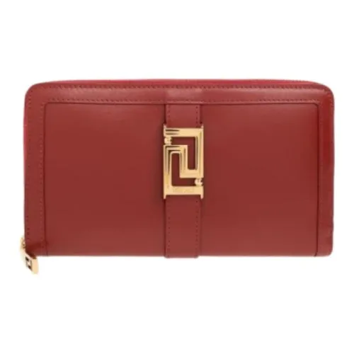 VERSACE Calfskin Wallet Women's Red