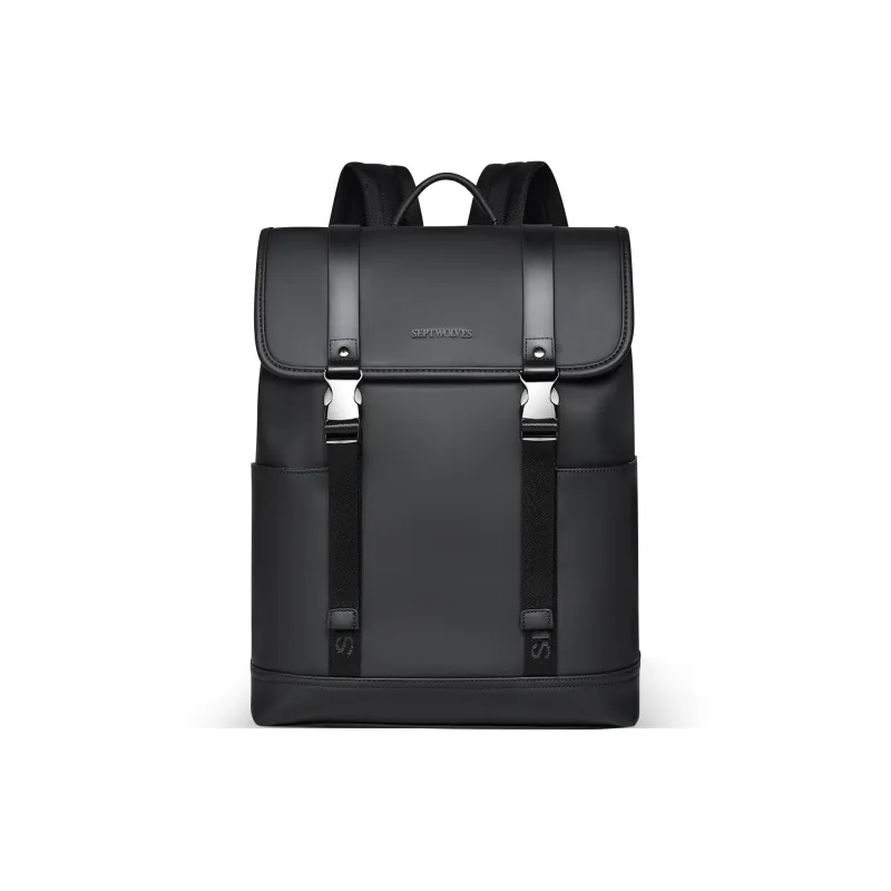 SEPTWOLVES Synthetic Leather Backpack Men's Gunmetal-3
