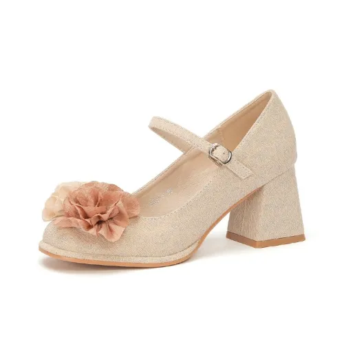 WUJI Chunky Heel High Heels 7cm Women's Champagne Gold