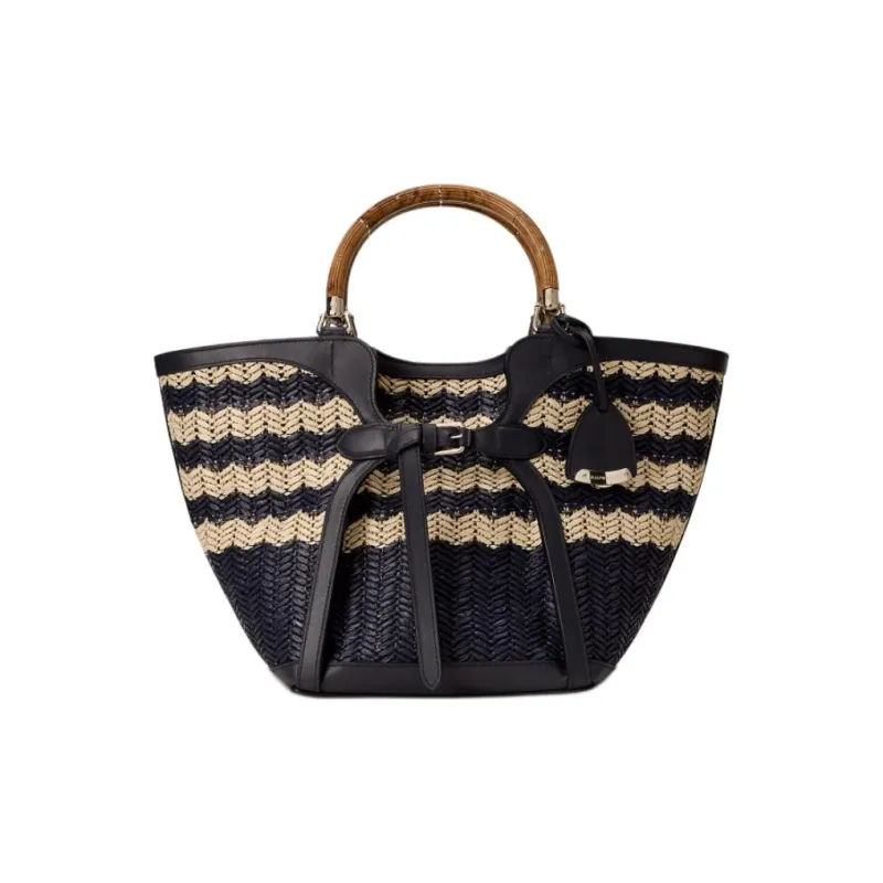 Polo Ralph Lauren Fabric Tote Bag, Shopping Bag, Handbag Women's Dark Blue & Beige-0