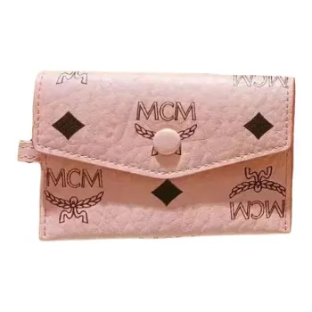 MCM Aren Visetos Artificial Leather Card Holder Mini Women's Pink