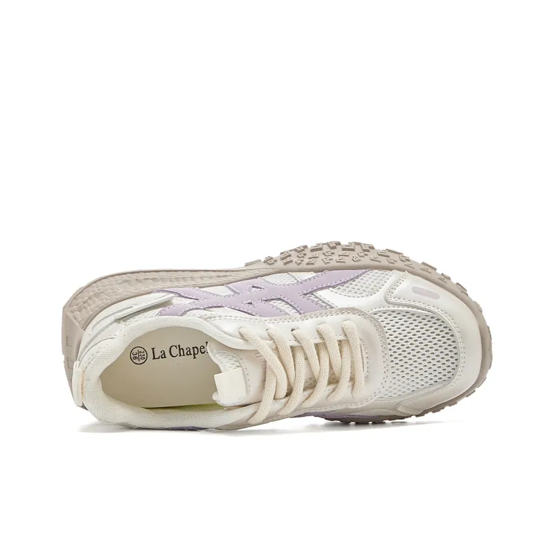 La Chapelle Abrasion Resistant Slip Resistant Low Top Chunky Sneakers Women's Beige Purple-5