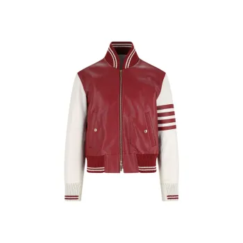 THOM BROWNE 4 bar Leather Bomber Jacket