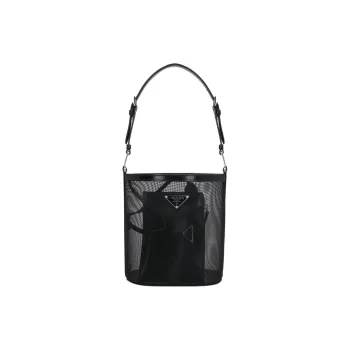 PRADA Leather Bucket Bags Shoulder Bags Women's Black