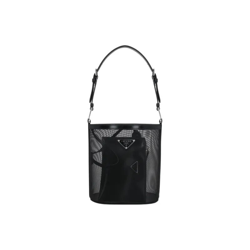 PRADA Leather Bucket Bags Shoulder Bags Women's Black-0