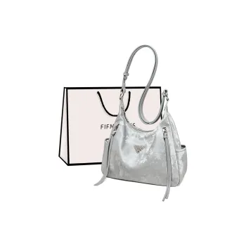 15 MINS Synthetic Leather Tote Bag, Shopping Bag, Shoulder Bag Women's Ecru/Glacier Silver
