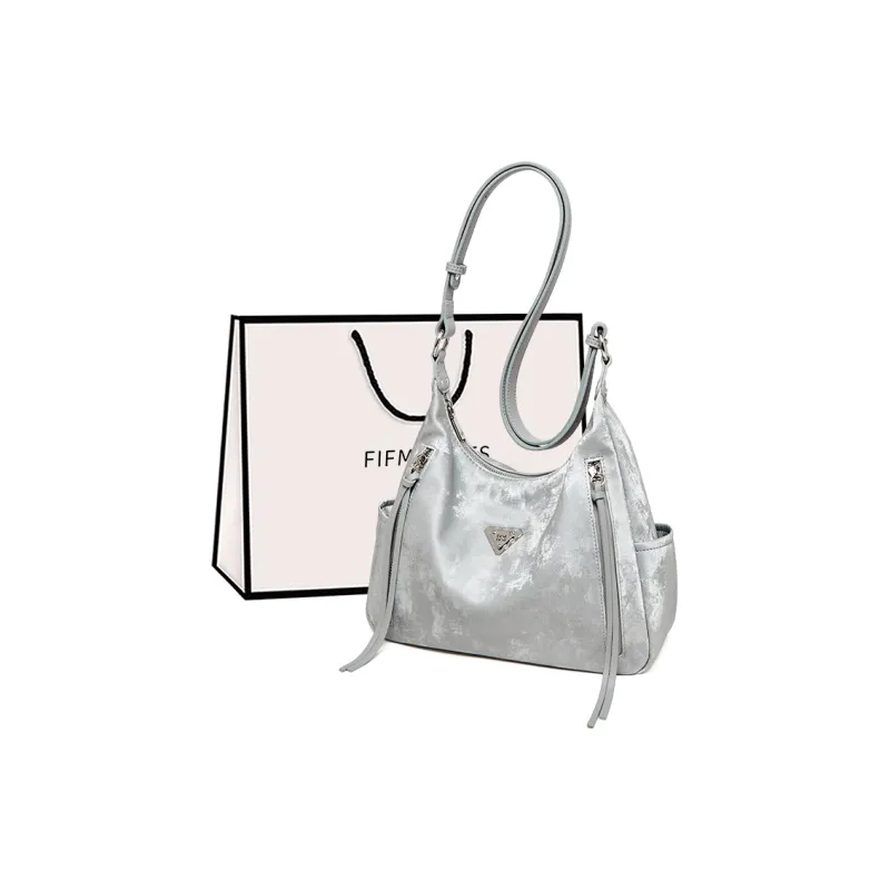 15 MINS Synthetic Leather Tote Bag, Shopping Bag, Shoulder Bag Women's Ecru/Glacier Silver-4