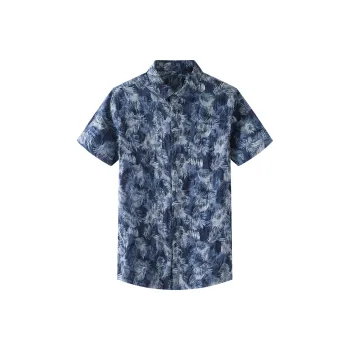 ARTSDON Shirts Men Navy Blue Pattern