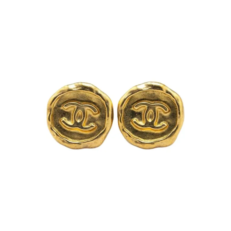 CHANEL Gold Plated Clip On Earrings Unisex Gold-0